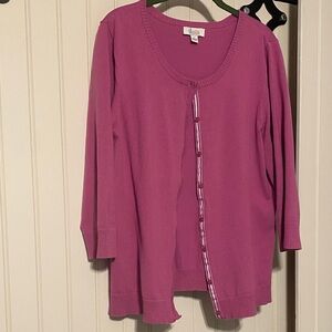 Denim & Co Raspberry Pink Grosgrain Button Placket Cardigan